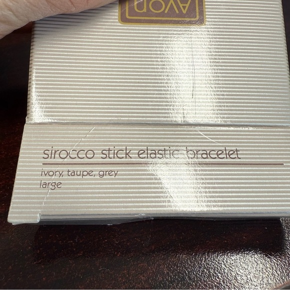 Avon Sirocco Stick Elastic Bracelet Ivory/Taupe/Gray size large NIB 1988 - Picture 2 of 6